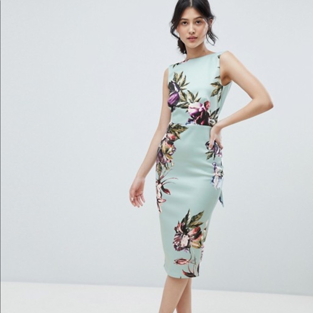 True Violet bow back sleeveless midi bodycon dress